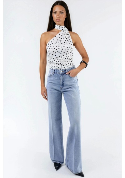 Hiccup Geniş Paça Raw Kot Pantolon Açık Mavi Denim