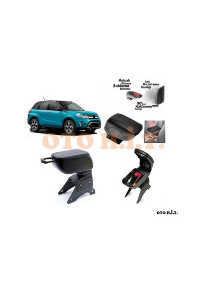 Suzuki Vitara Uyumlu Kol Dayama Ve Kolçak Sürgülü Bardaklıklı Ayarlanabilir Siyah Deri
