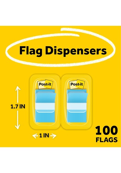 Bayraklar, 50/dispenser, 2 Dispenser/paket, 1" Geniş, Parlak Mavi 680-bb2