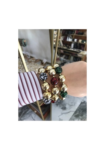 Gold Detaylı Leopar Model Lastikli Bilezik - Model 1179 Çok Renkli
