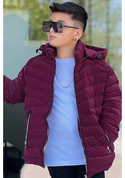 Pina Kids Erkek Çocuk Çıkarılabilir Kapüşonlu Sık Dikişli Nova Kumaş Kışlık Şişme Mont Km4016 Bordo