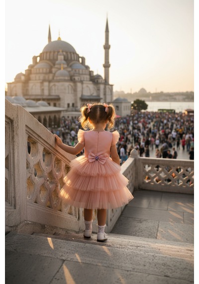 Dide Kids Dide Kız Çocuk Kesme Dantelli Somon Şık Abiye Elbise