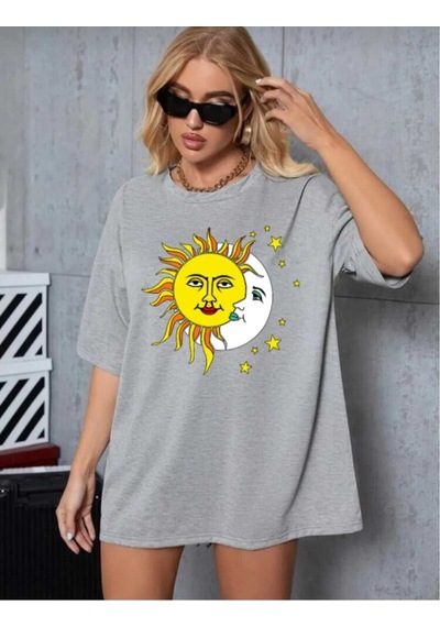 Kozia Outdoors Malkoçbey Ay Güneş Baskılı T-şhirt Gri Gri