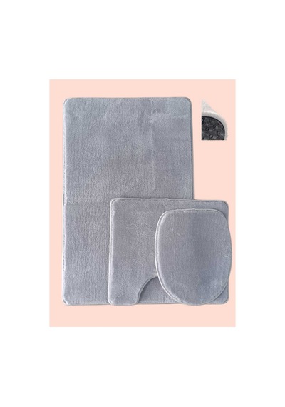 Aurora Brilliant Banyo Paspası 3lü Klozet Takımı Klozet Seti Pufyy Kalın Ürün 60x100 / 50x54 / 34x47 Kaymaz Taban Gri