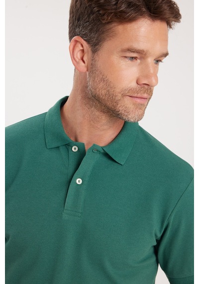 Tudors Erkek Slim Fit Dar Kesim Premium Seri %100 Pamuk Yumuşak Dokulu Merserize Yeşil Polo Yaka Tişört -50909