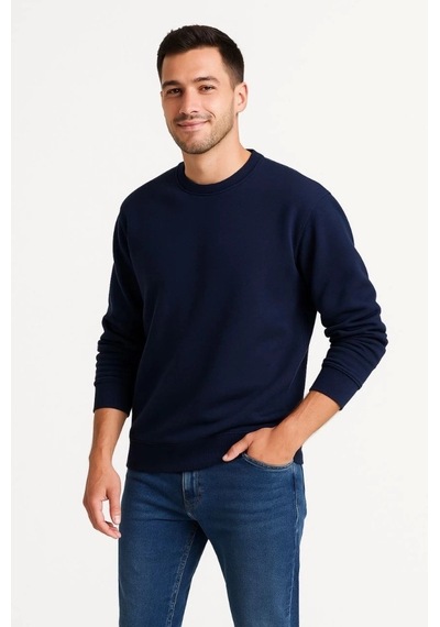 Vexor Erkek Üç İplik Düz Bisiklet Yaka Sweatshirt - Lacivert
