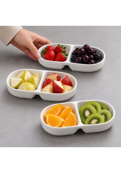 2 Bölmeli Porselen Çerezlik 3 Lü Set, 17 10 2,2 Cm, Beyaz Oval Kuruyemiş Ve Kuru Meyve Tabağı, Kahvaltılık Zeytinlik, Meze Ve Atıştırmalık Sunum Tabağı, 3 Adet