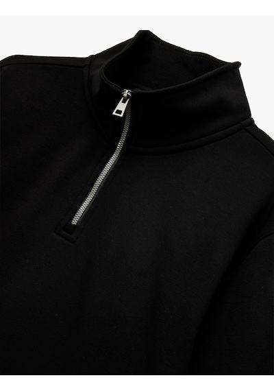 Koton Uzun Kollu Şardonlu Basic Yarım Fermuarlı Sweatshirt Siyah 6wam70016mk Siyah