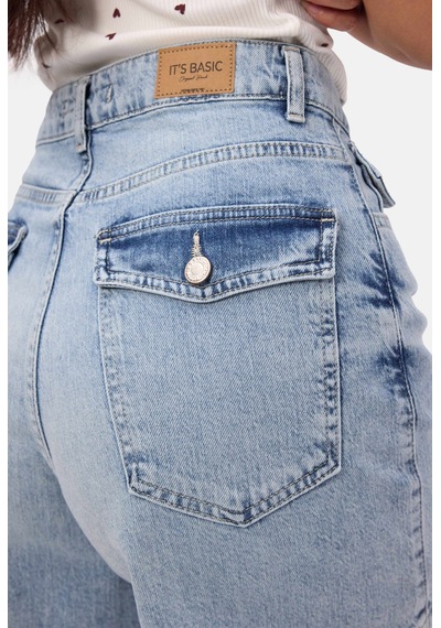 it's basic Kadın Ice 4s6-3 Relax Fit Midi Boy Esnek Kumaş Denim Şort Ice Rengi