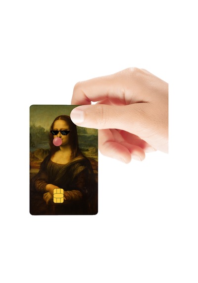 Mona Lisa Sakızlı Gözlüklü Mizahi Temalı Parlak Kredi/banka Kart Kaplama Sticker Standart