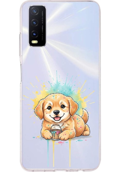 Vivo Y20s İle Uyumlu Splash Köpek Tasarımlı Şeffaf Silikon Kılıf Şeffaf
