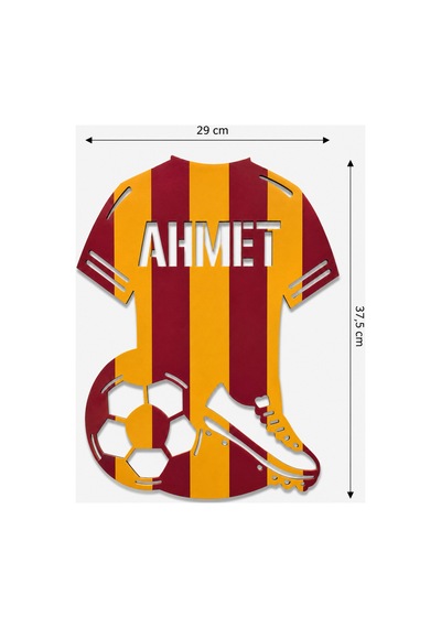 Kişiye Özel İsimli Futbol Forması Mdf Çocuk Odası Duvar Dekoru / Süsü Sarı - Kırmızı