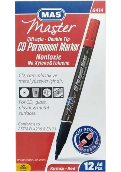 Mas 6414 Kırmızı Çift Uçlu Cd Marker Kalem 12'li Kırmızı