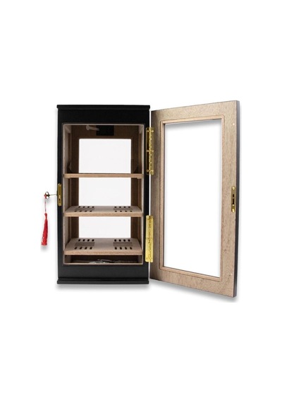 Elektronik Nemlendiricili 3 Raflı Puro Kutusu Humidor Gold Mat Siyah