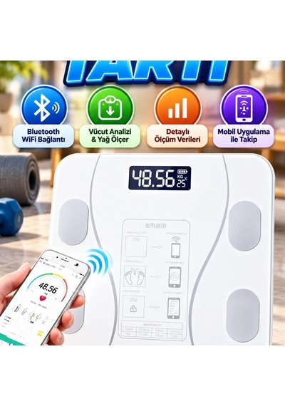 Akıllı Bluetooth Wifi Dijital Vücut Analiz Baskülü Yağ Ölçer Elektronik Tartı