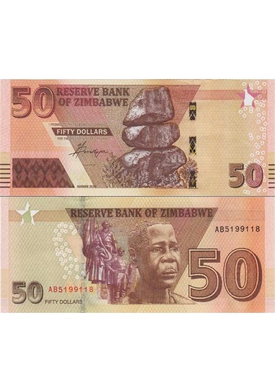 Zimbabve 50 Dolar 2020. Zimbabwe Doları. Çil Kondisyon.