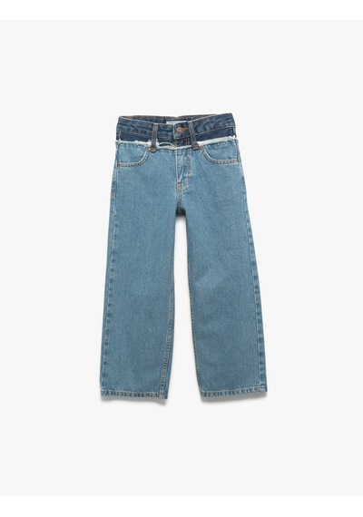 Koton Pamuklu Cepli Denim Geniş Paça Pantolon Orta İndigo 6wkg40017ad Indigo