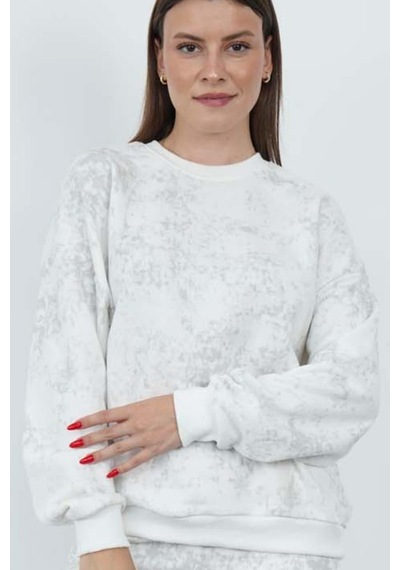 Penyebizden Valeria Kadın 3 İplik Şardonsuz Pamuk Oversize Bisiklet Yaka Sweatshirt-ekru-gri Baskılı