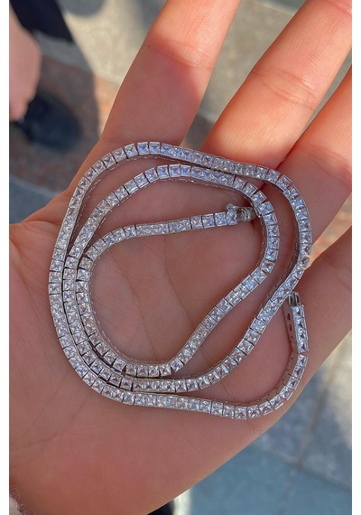 Gümüş Kare Taşlı Su Yolu 45 Cm Kolye Dy56e236 Altın - Gümüş