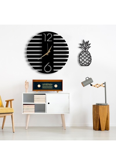 50X50 Dekoratif Duvar Saati + Ahşap Tablo 35 Cm (487867094) Siyah