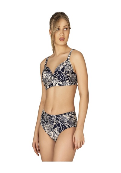 Endeep Kadın Büyük Beden Destekli Büzgü Detaylı Şal Desenli Bikini Takımı-beyaz-mavi Endeep Kadın Büyük Beden Destekli Büzgü Detaylı Şal Desenli Bikini Takımı-beyaz-mavi