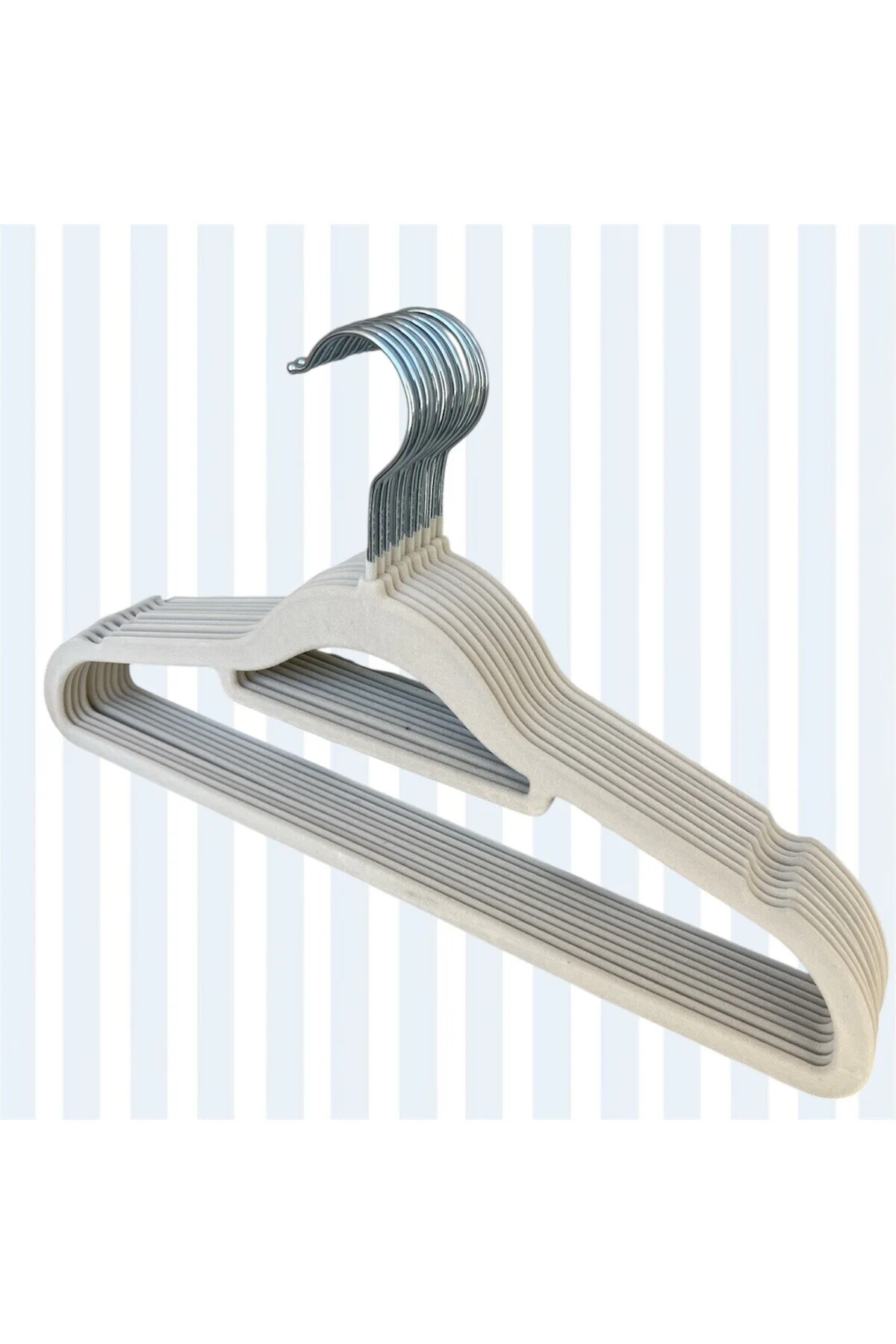 Kadife Askı, Pantolon Askısı, Elbise Askısı, Yüksek Kalite Kadife Kıyafet Askısı, 41 Cm, 10 Adet Krem