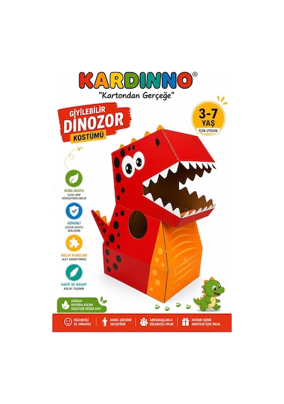 Kardinno Dino Rexo Eğitici Oyuncak Karton Giyilebilir Çocuk Kostümü Etkinlik Parti Kostümü Çok Renli