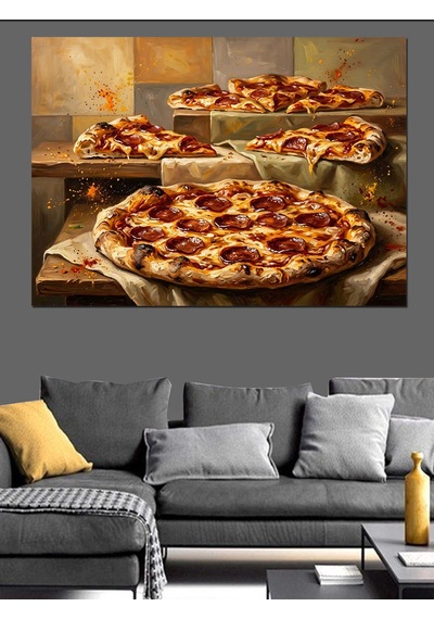 Tepsi İçinde Dilimlenmiş Pizzalar Tablosu Dekoratif Kanvas - Mdf Ahşap Tablo