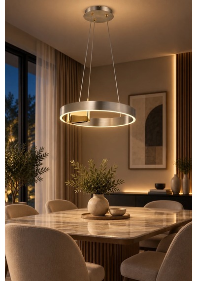 Modern Premium Halka 3 Renkli Ledli Sarkıt Avizesi Platin Salon Mutfak Oturma Odası Modelleri 60w Diğer