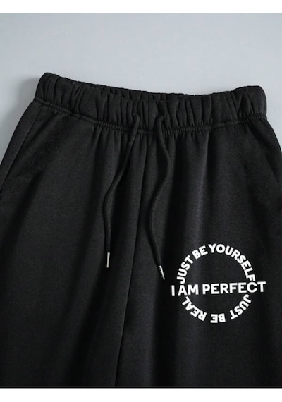 Siyah Perfect Baskılı Kapüşonlu Sweatshirt Ve Eşofman Altı Eşofman Takımı Siyah