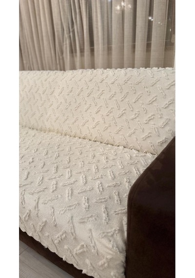Bohem Tarz Lüks Kaymaz Koltuk Örtüsü 175x220 Şönil Bohem Koltuk Kılıfı Krem