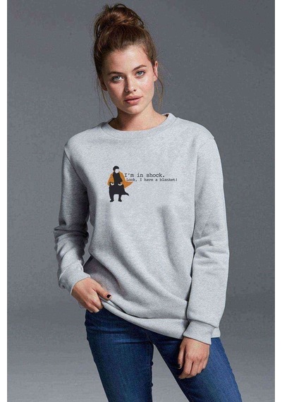 Sherlock Shock Blanket Baskılı Gri Kadın Sweatshirt