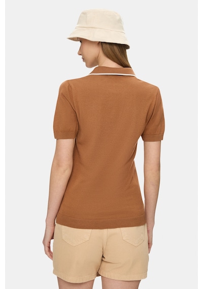 Ucla Sasha Kahve Polo Yaka Triko Nakışlı %100 Pamuk Standard Fit Kadın Tshirt