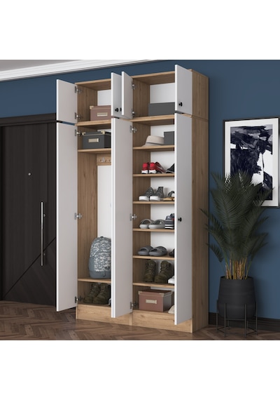 Rani Ea146 Modern Portmanto 8 Kapaklı Raflı Askılı Ayakkabılık Vestiyer Sepet Ceviz - Beyaz Rani Ea146 Modern Portmanto 8 Kapaklı Raflı Askılı Ayakkabılık Vestiyer Sepet Ceviz - Beyaz