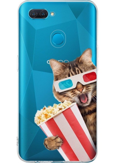 Oppo A5s İle Uyumlu 1mm Slim Fit Kedi 1 050b Baskılı Şeffaf Kılıf Şeffaf