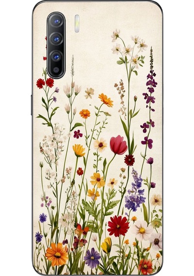 Oppo Reno 3 Uyumlu Zarif Çiçekler Baskılı Silikon Kılıf Renkli