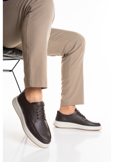 Fame Step Erkek Hakiki Deri Günlük Ayakkabı Modern Casual Kalın Taban Bağcıklı Bologna Kahverengi