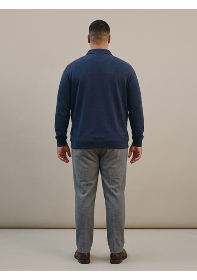 Maccali Erkek Lacivert Büyük Beden Polo Yaka Battal Sweatshirt