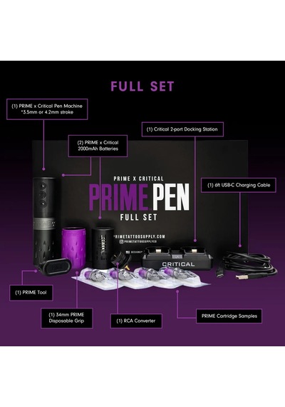 Prime X Critical Pen Wireless 3.5mm Stroke Full Set - Çift Batarya Kablosuz Dövme Makinesi Seti