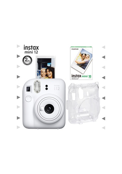 Fujifilm Instax Mini 12 Fotoğraf Makinesi + 10'lu Film + Şeffaf Kılıf Seti Beyaz