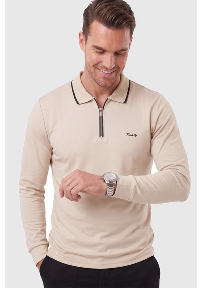 Deepsea Erkek Slim Fit Tüylenmeyen Fermuarlı Polo Yaka Bej Sweatshirt Yumuşak Dokulu Sweat 2708517 Deepsea Erkek Slim Fit Tüylenmeyen Fermuarlı Polo Yaka Bej Sweatshirt Yumuşak Dokulu Sweat 2708517