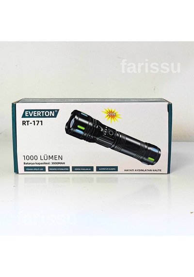 Rt-171 1000 Lümen 50w Şarjlı Led El Feneri 5 Modlu, Teleskopik Odaklamalı, Suya Dayanıklı Siyah