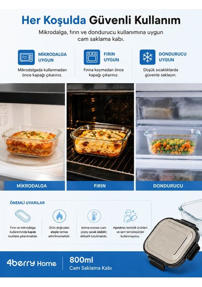800 Ml Kilitli Cam Saklama Kabı İnoks Kapaklı Yemek Ve Kahvaltılık Kabı Şeffaf