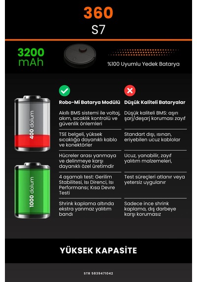 360 S7 3200mah Robot Süpürge Bataryası