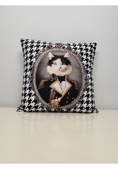Kedi Subay Kaz Ayağı Desen Kırlent Kılıfı Renkli