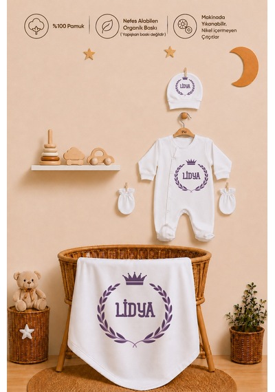 Pia Baby Kız Bebek İsimli %100 Pamuk Hastane Çıkışı 6 Parça Tulum Şapka Eldiven Hediye Seti 2074tybk0x Krem