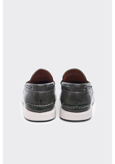 Derinet Hakiki Deri Erkek Loafer Ayakkabı Haki Haki