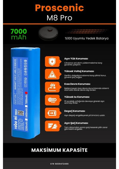 Proscenic M8 Pro 7000mAh Robot Süpürge Bataryası