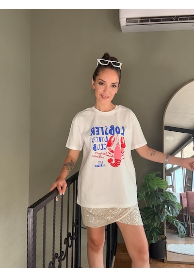 Ali Butik Ekru Lobster Baskılı Tişört