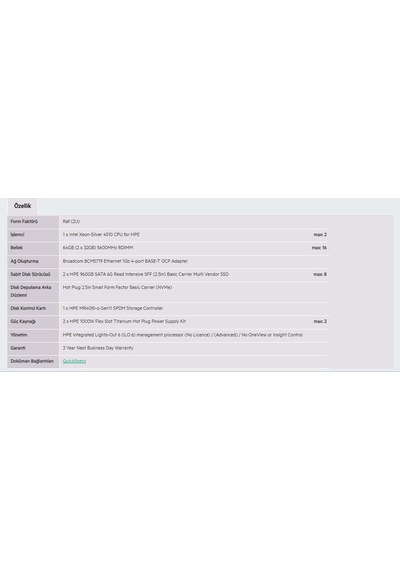 Hpe Dl380 Gen11 Intel Xeon Sılver 4510 2x32gb 8sff 2x960gb Ssd 2.5 2x1000w P71674-425 3yıl Yerinde Garanti